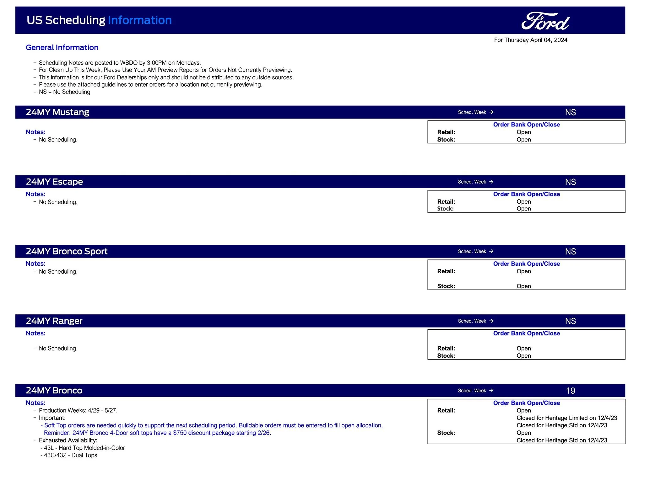 S650 Mustang 2024 Mustang No Scheduling This Week (4/4/24) Ford Scheduling Notes - 4.2.24-1