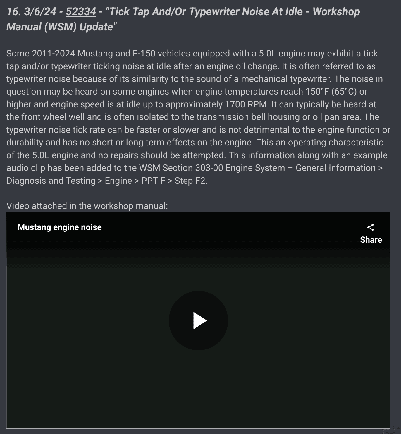 S650 Mustang TSBs, SSMs, and recalls for the '24 Mustang 1000006492