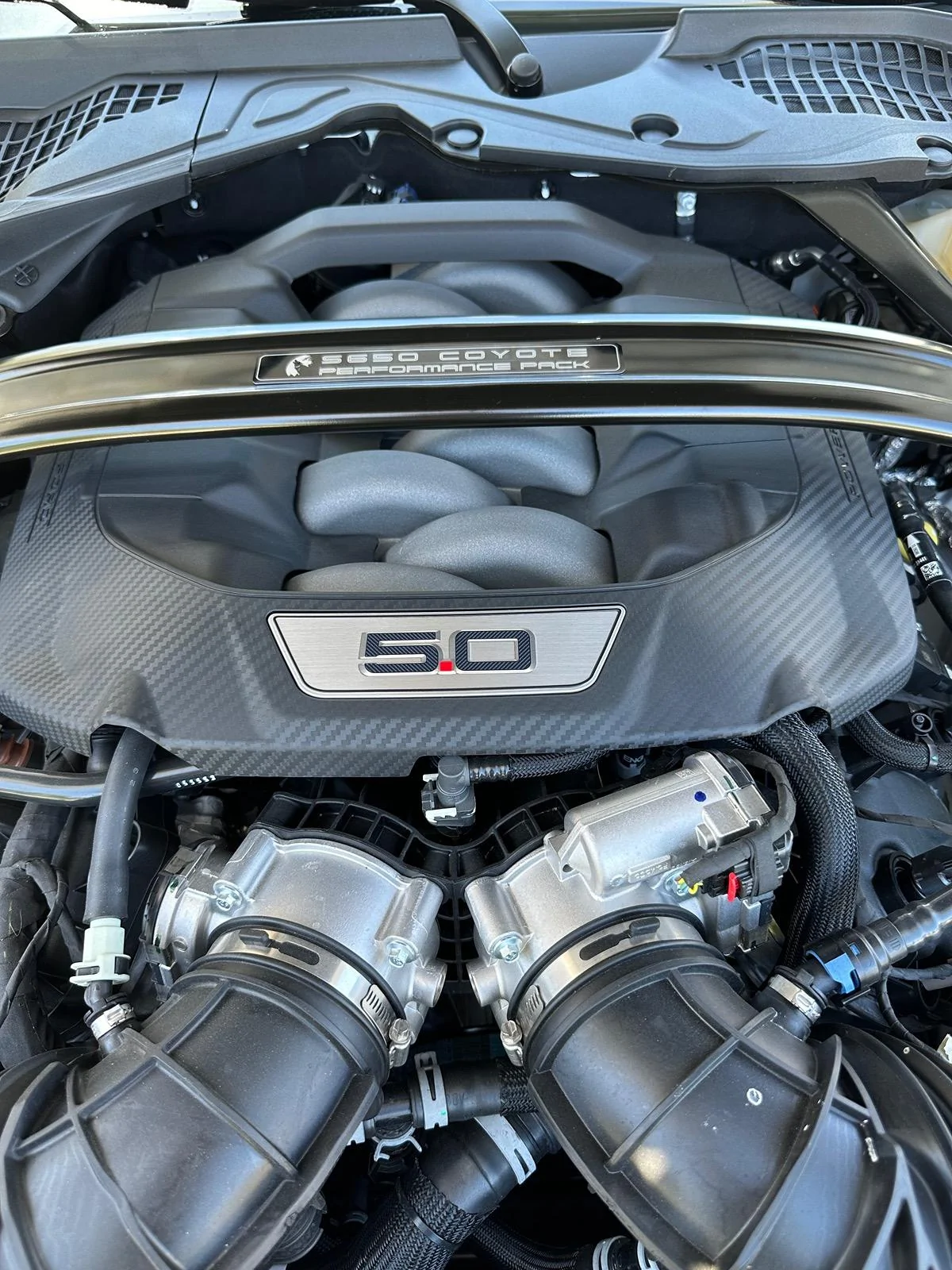 S650 Mustang Coyote 5.0 badge & under the hood plaques IMG_1088