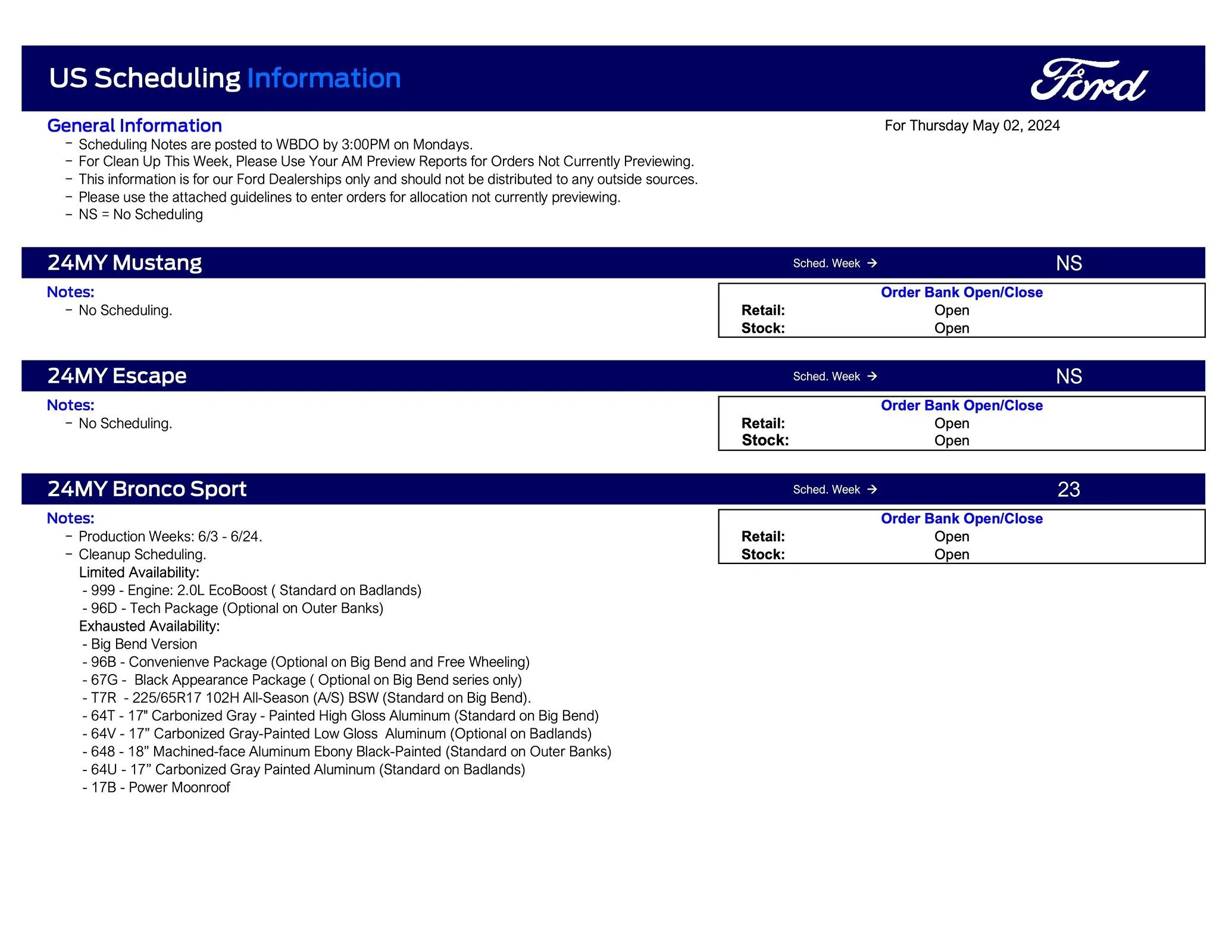 S650 Mustang 2024 Mustang No Scheduling This Week (5/2/24) Ford Scheduling Notes - 4.29.24-1