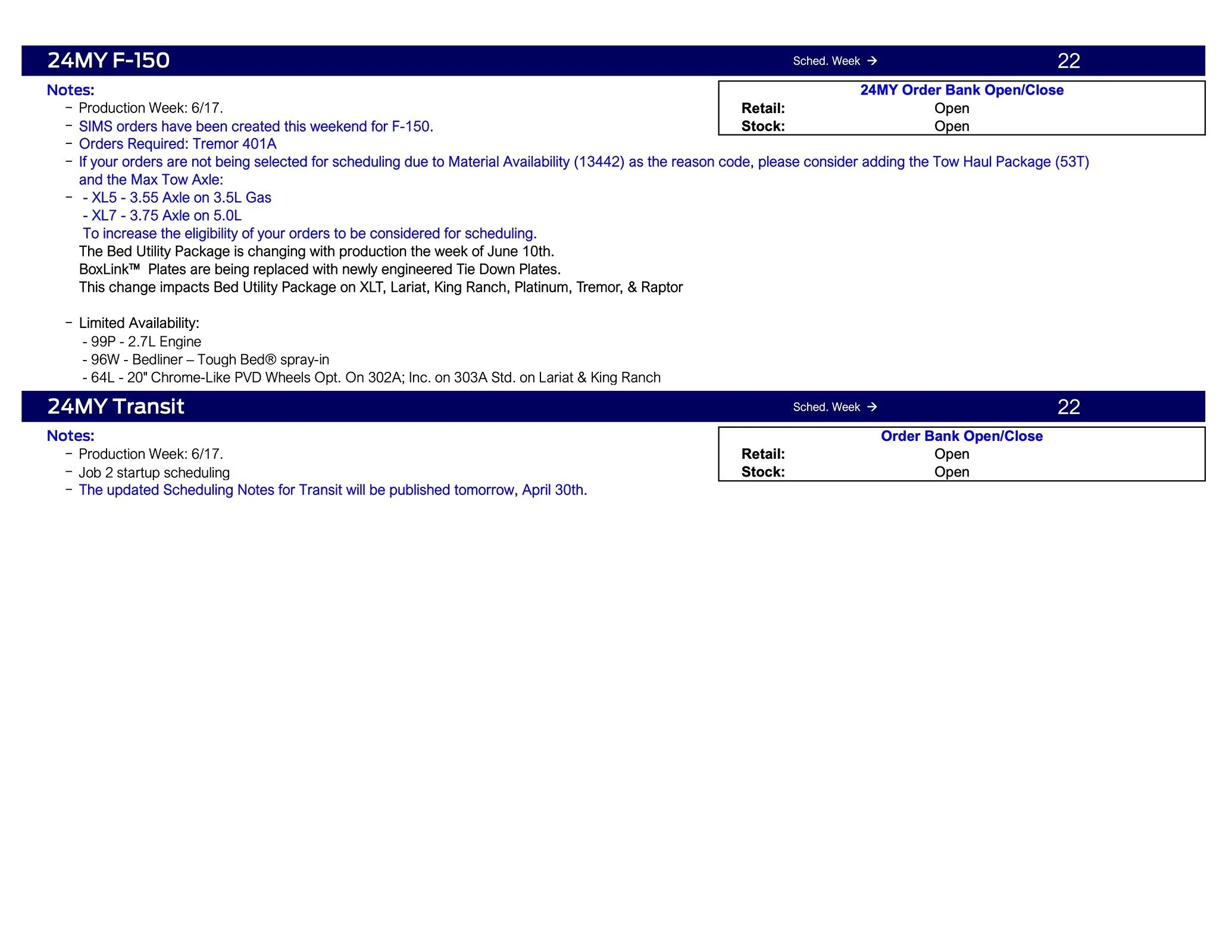S650 Mustang 2024 Mustang No Scheduling This Week (5/2/24) Ford Scheduling Notes - 4.29.24-4