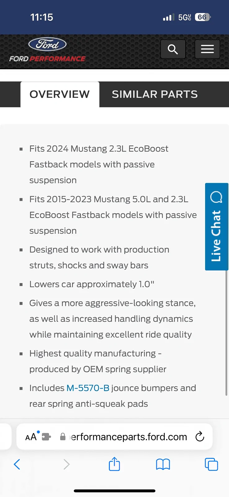 S650 Mustang Ford Performance Track Lowering Springs IMG_6013