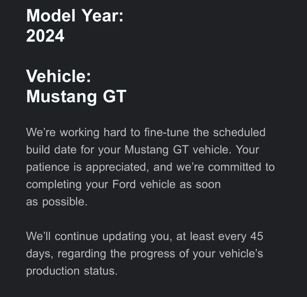 S650 Mustang Does this mean I’m likely due for another 45 day wait? IMG_1960