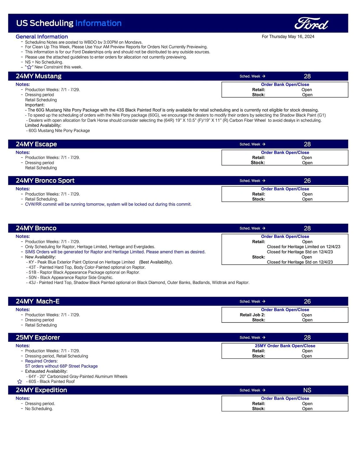 S650 Mustang 2024 Mustang Scheduling This Week (5/16/24) for Production Weeks 7/1 - 7/29 Ford Scheduling Notes - 5.13.24-1