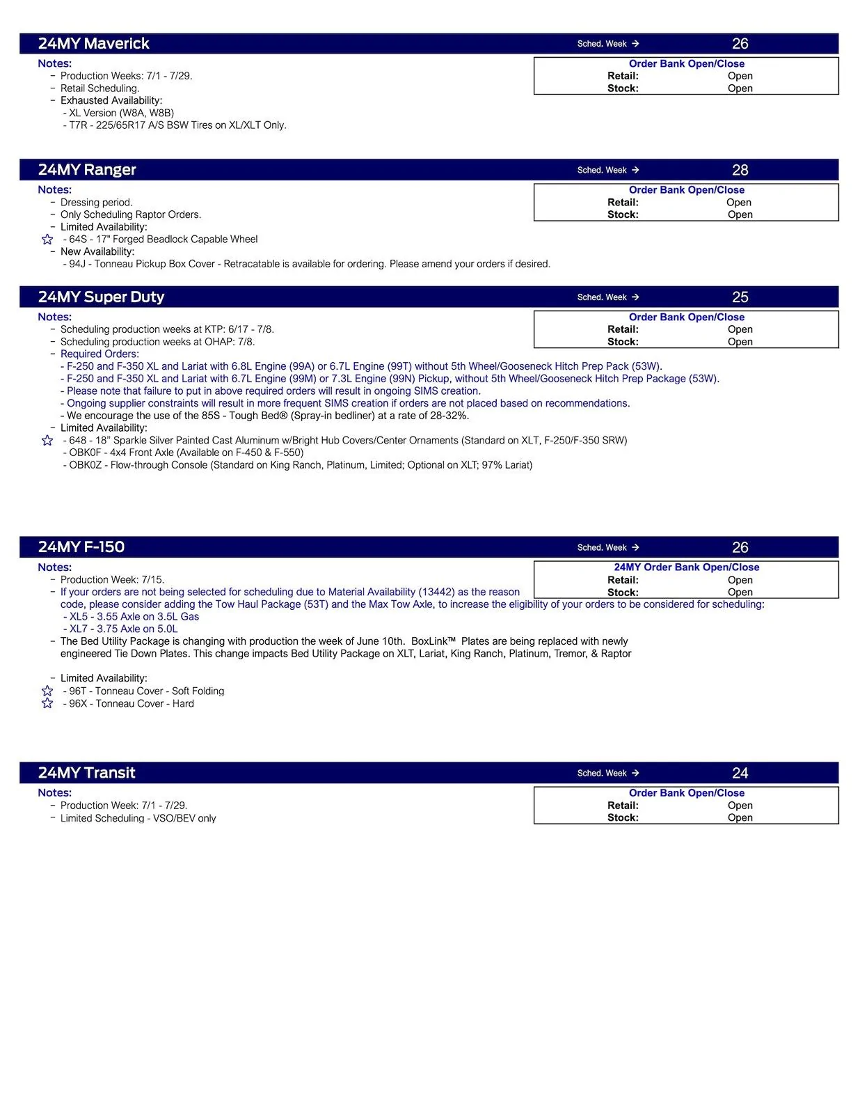 S650 Mustang 2024 Mustang Scheduling This Week (5/16/24) for Production Weeks 7/1 - 7/29 Ford Scheduling Notes - 5.13.24-2