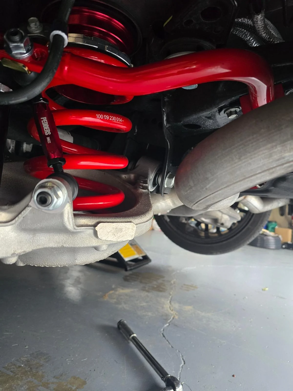 S650 Mustang Pedders extreme coilovers and front, rear sway bars installed 20240503_165116