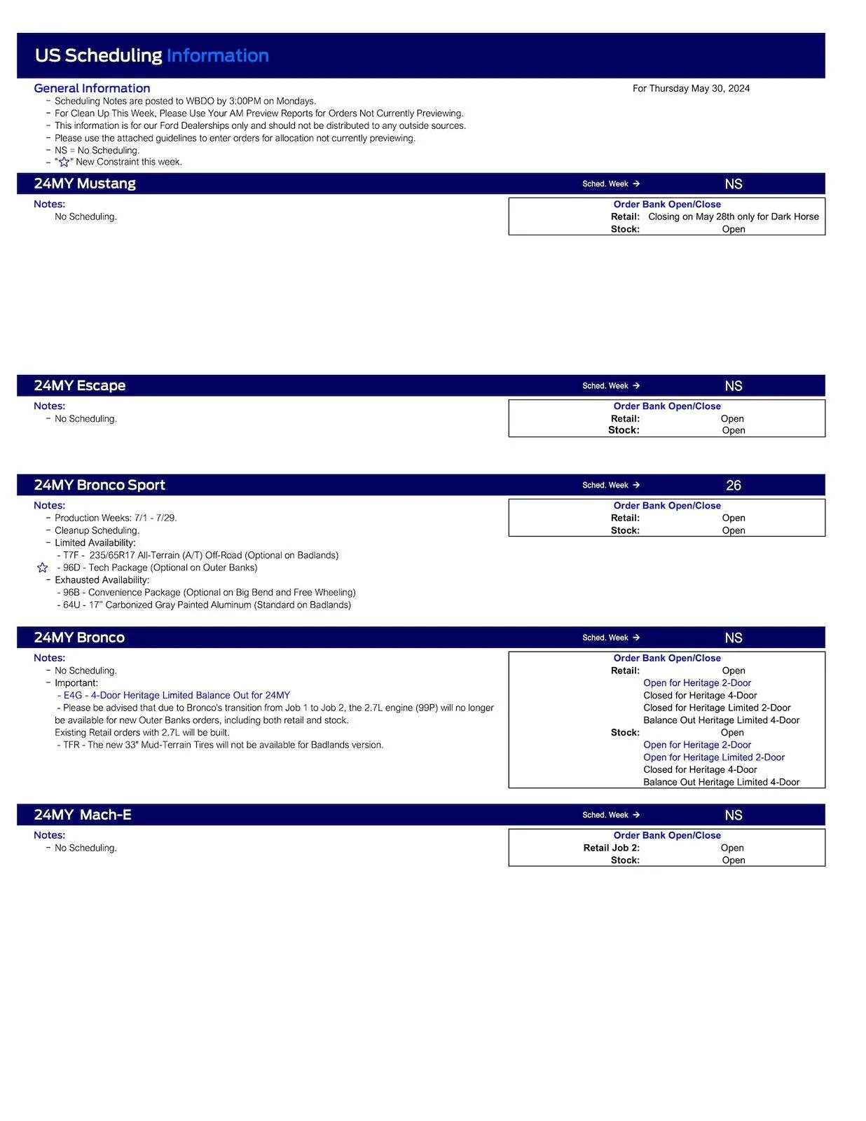 S650 Mustang 2024 Mustang No Scheduling This Week (5/30/24) US Ford Scheduling Notes - 5.28.24-1