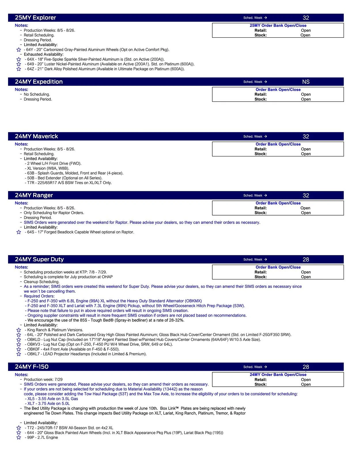 S650 Mustang 2024 Mustang Scheduling This Week (6/13/24) for Production Weeks 8/5 - 8/26 US Ford Scheduling Notes - 6.10.24-2