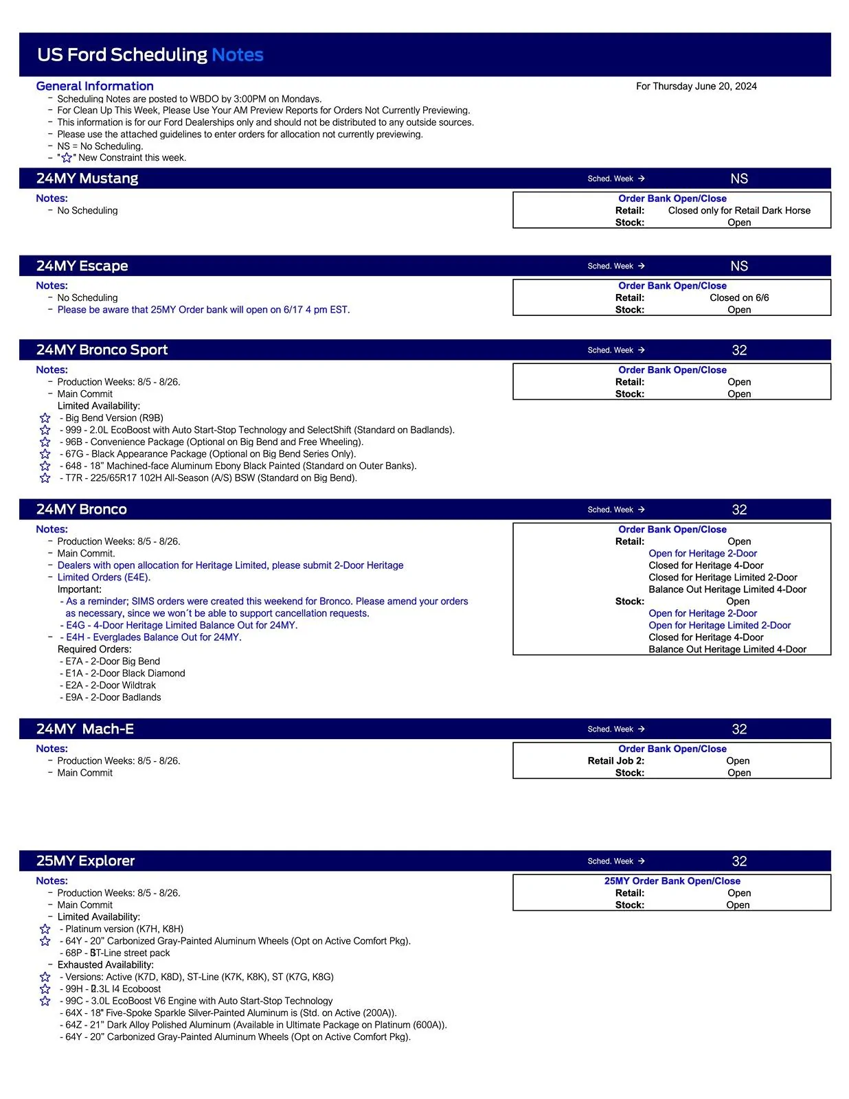 S650 Mustang 2024 Mustang No Scheduling This Week (6/30/24) US Ford Scheduling Notes - 6.17.24-1