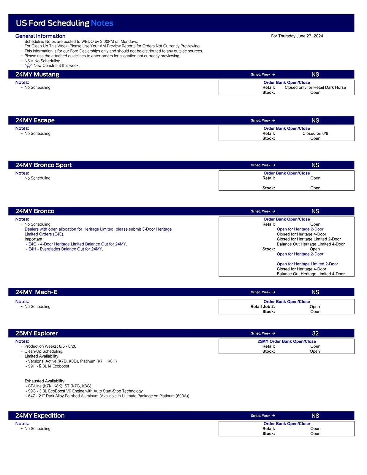 S650 Mustang 2024 Mustang No Scheduling This Week (6/27/24) US Ford Scheduling Notes - 6.24.24-1