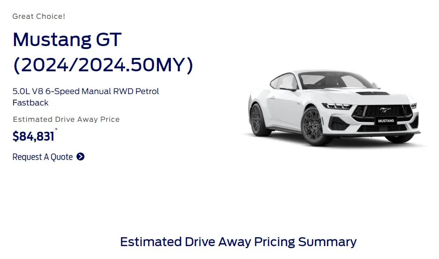 S650 Mustang LCT (Luxury Car Tax) update 24/25 NoMR