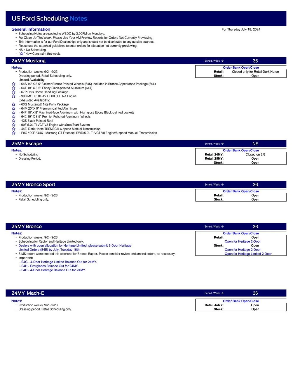 S650 Mustang 2024 Mustang Scheduling This Week (7/18/24) for Production Weeks 9/2 - 9/23 US Ford Scheduling Notes - 7.15.24-1