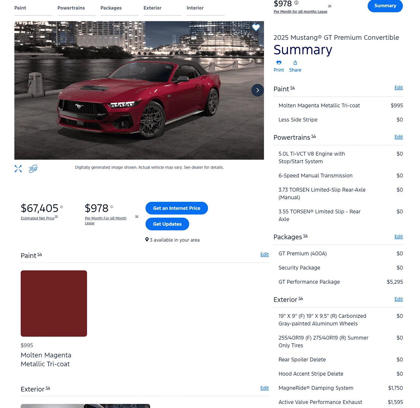 S650 Mustang 2025 Mustang Build & Price Online Configurator Now Live Screenshot