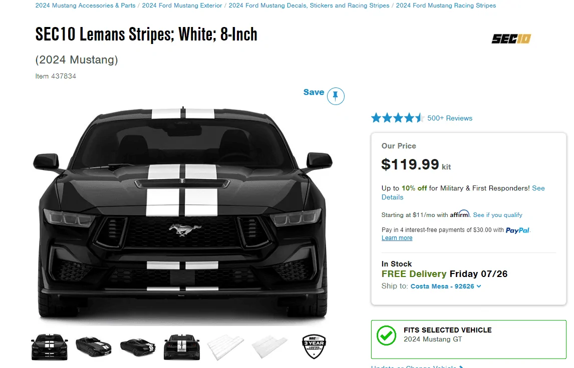 S650 Mustang Bought a new S650 Convertible GT! What are cool exterior mods I can add? Racing stripes? Chin Splitters? Black out wheels? Screenshot 2024-07-19 204934