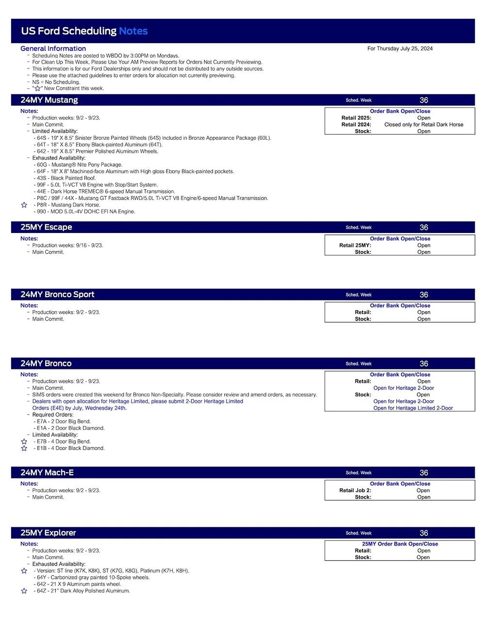 S650 Mustang 2024 Mustang Scheduling This Week (7/25/24) for Production Weeks 9/2 - 9/23 US Ford Scheduling Notes - 7.22.24-1
