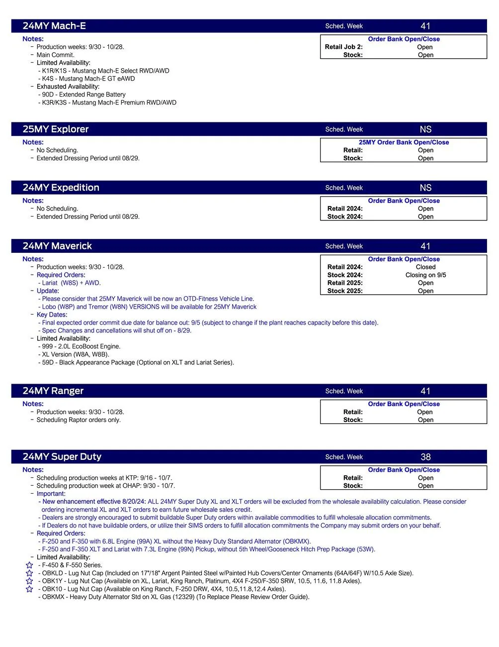 S650 Mustang 2024 Mustang Scheduling This Week (8/22/24) for Production Weeks 9/30 - 10/28 US Ford Scheduling Notes - 8.19.24-2