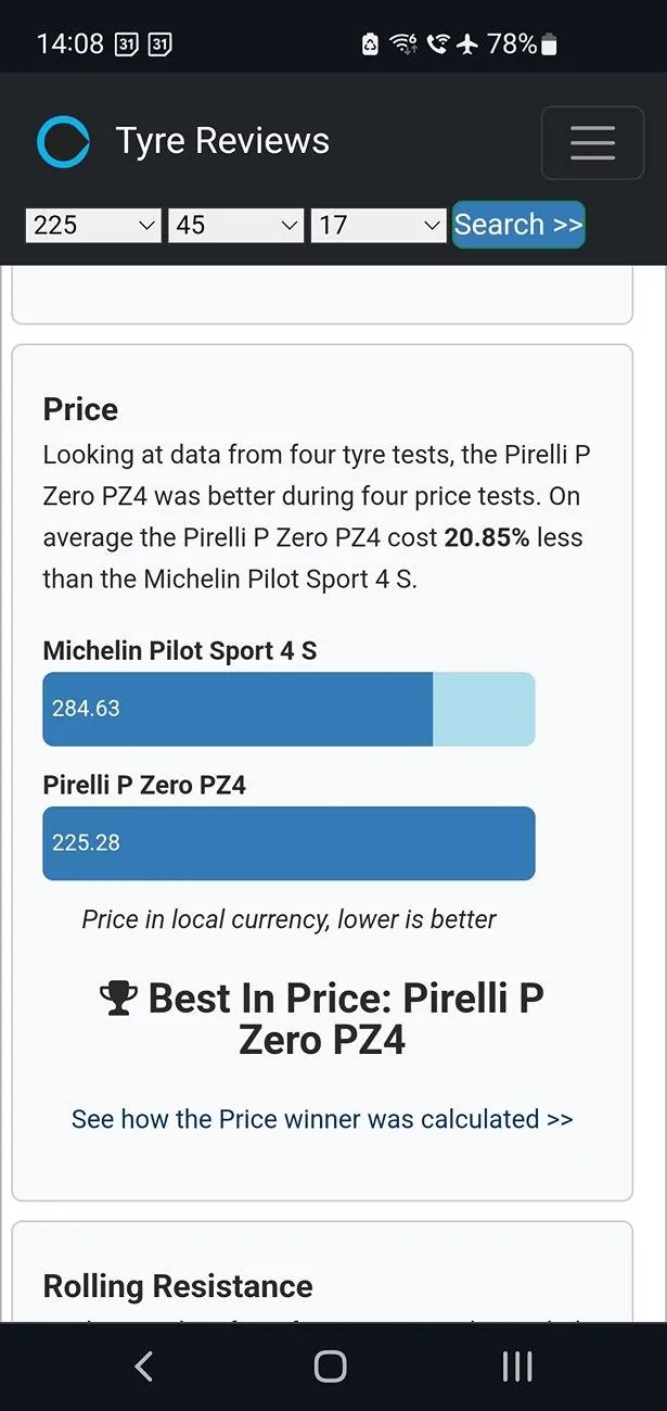 S650 Mustang TYRE COMPARISON: Michelin Pilot Sport 4 S vs Pirelli P Zero PZ4 Screenshot_20240913_140810_Chrom