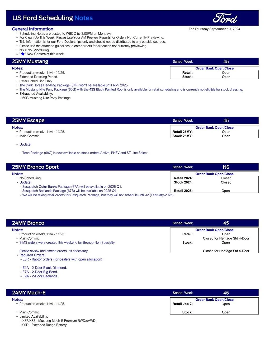 S650 Mustang 2025 Mustang Scheduling Begins This Week (9/19/24) for Production Weeks 11/4 - 11/25 US Ford Scheduling Notes - 9.16.24-1