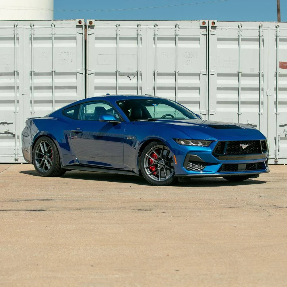 S650 Mustang Titanium Graphite SVE DHP1 Wheels On 2024 Atlas Blue Mustang GT sve-mustang-dhp1-wheel-19x11-titanium-graphite-05-25_126d4bdf