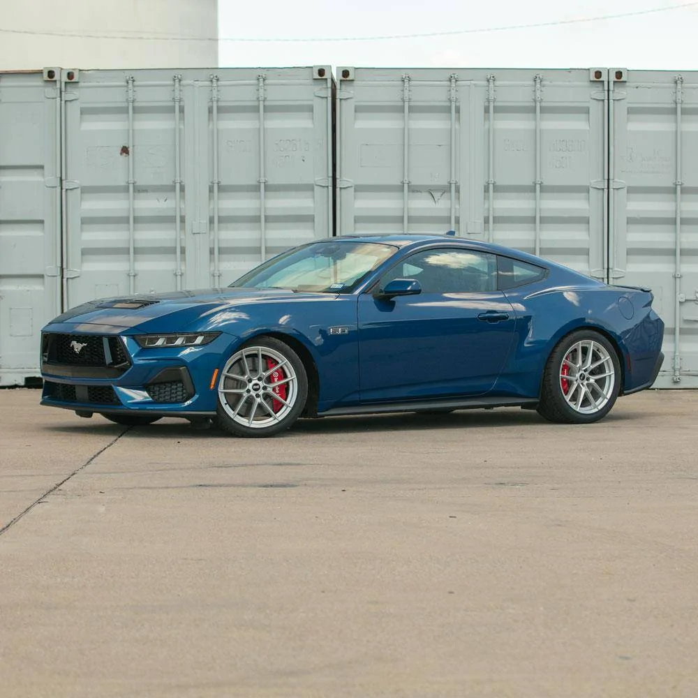 S650 Mustang Matte Silver SVE DHP1 Wheels On 2024 Atlas Blue Mustang GT sve-mustang-dhp1-wheel-nitto-tire-kit-19x10-11-silver-24-25_74913627