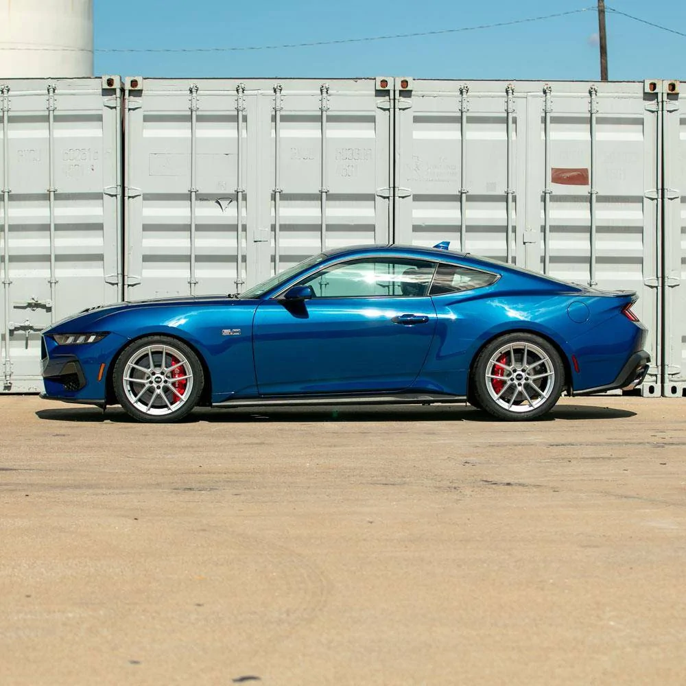 S650 Mustang Matte Silver SVE DHP1 Wheels On 2024 Atlas Blue Mustang GT sve-mustang-dhp1-wheel-nitto-tire-kit-19x10-11-silver-24-25_c172c520