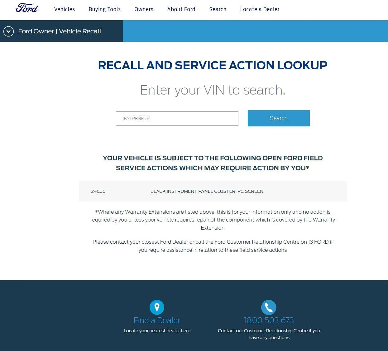 S650 Mustang Australia - 24C35 S650 Recall and Service Action Lookup Recall