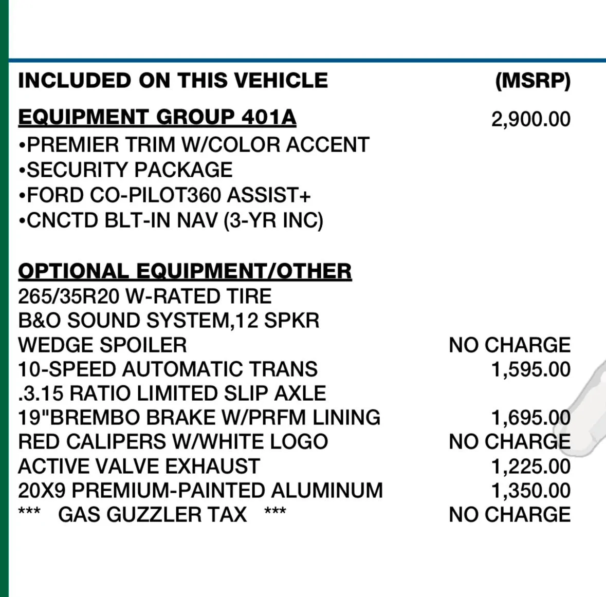 S650 Mustang GT Gas Guzzler Tax. Why some cars have it and some don't ? IMG_0507