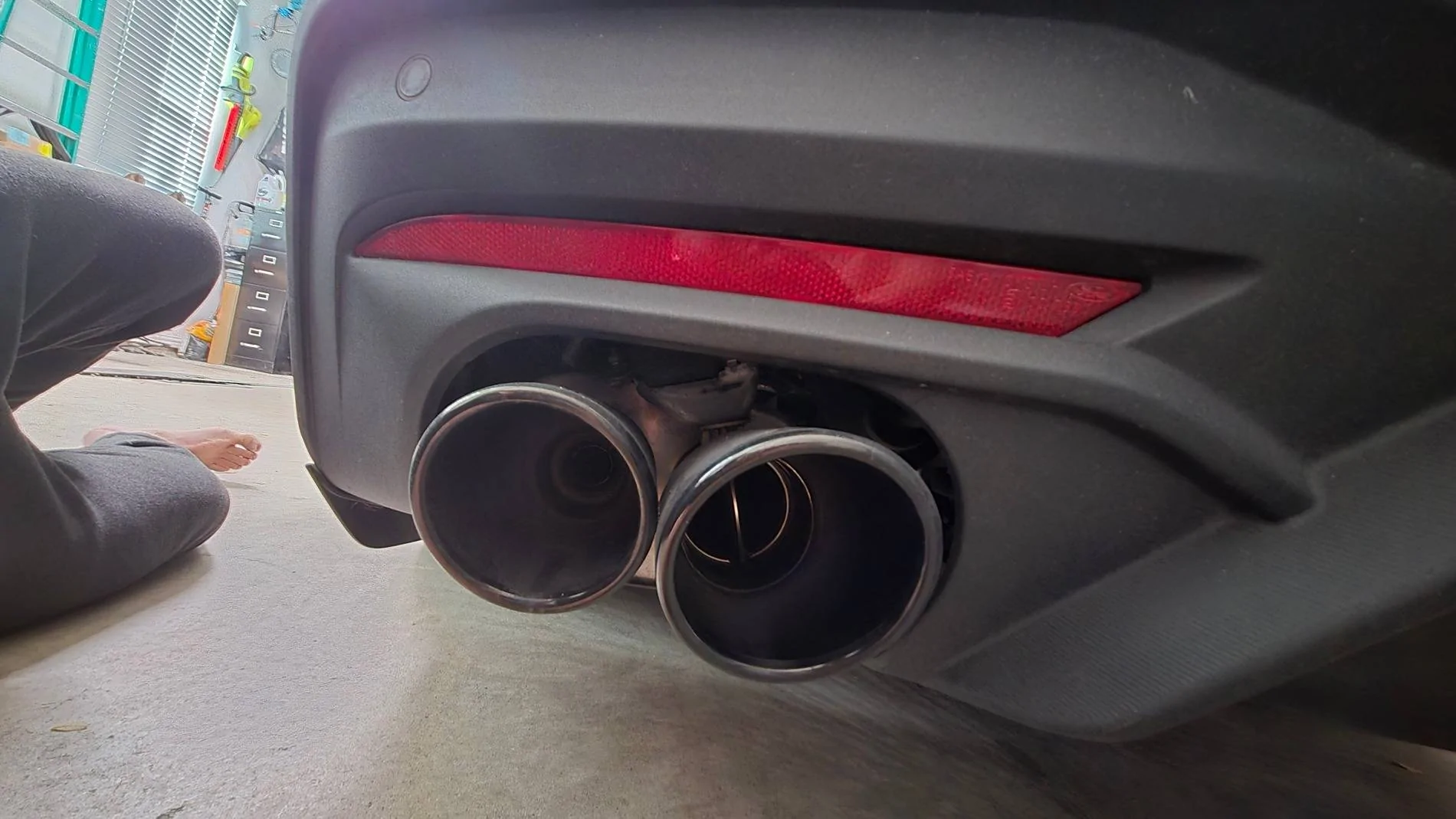 S650 Mustang Borla Atak Catback exhaust tips sticking together 20241203_152948