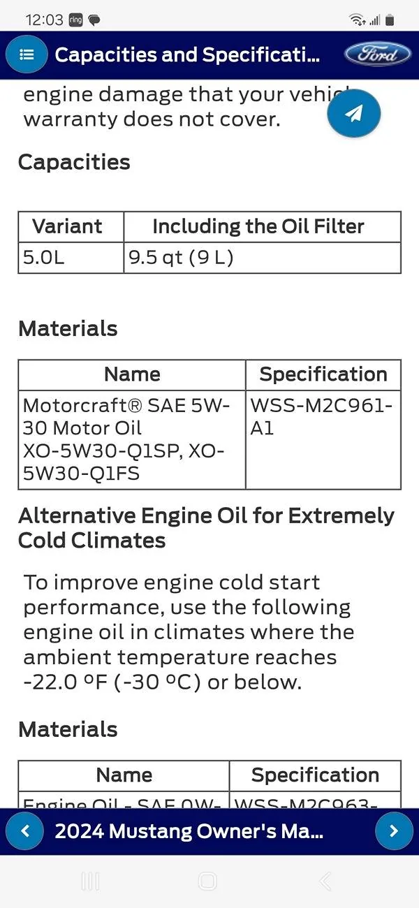 S650 Mustang 2025 9.5 qt oil capacity vs. 2024 10 qt Screenshot_20241215_120309_Edg