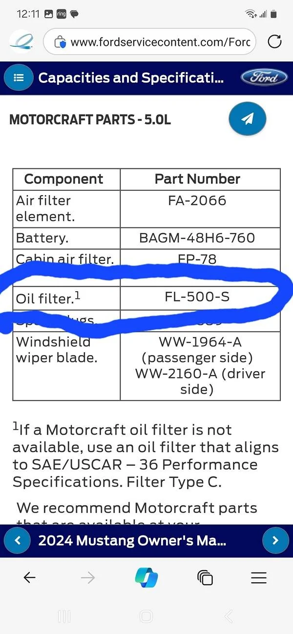 S650 Mustang 2025 9.5 qt oil capacity vs. 2024 10 qt Screenshot_20241215_121130_Edg