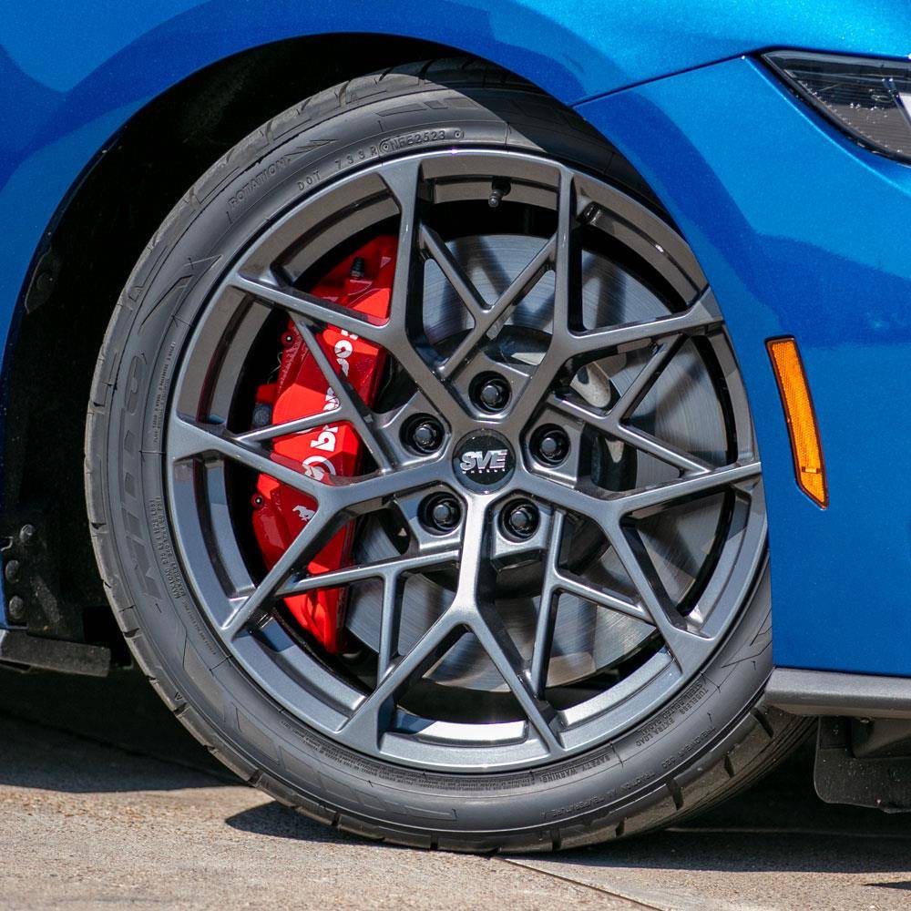 S650 Mustang 2024 Atlas Blue Mustang GT On SVE MHP1 Wheels sve-mustang-mhp1-wheel-nitto-nt05-tire-kit-19x10-11-gloss-graphite-2024_1f7ddc32