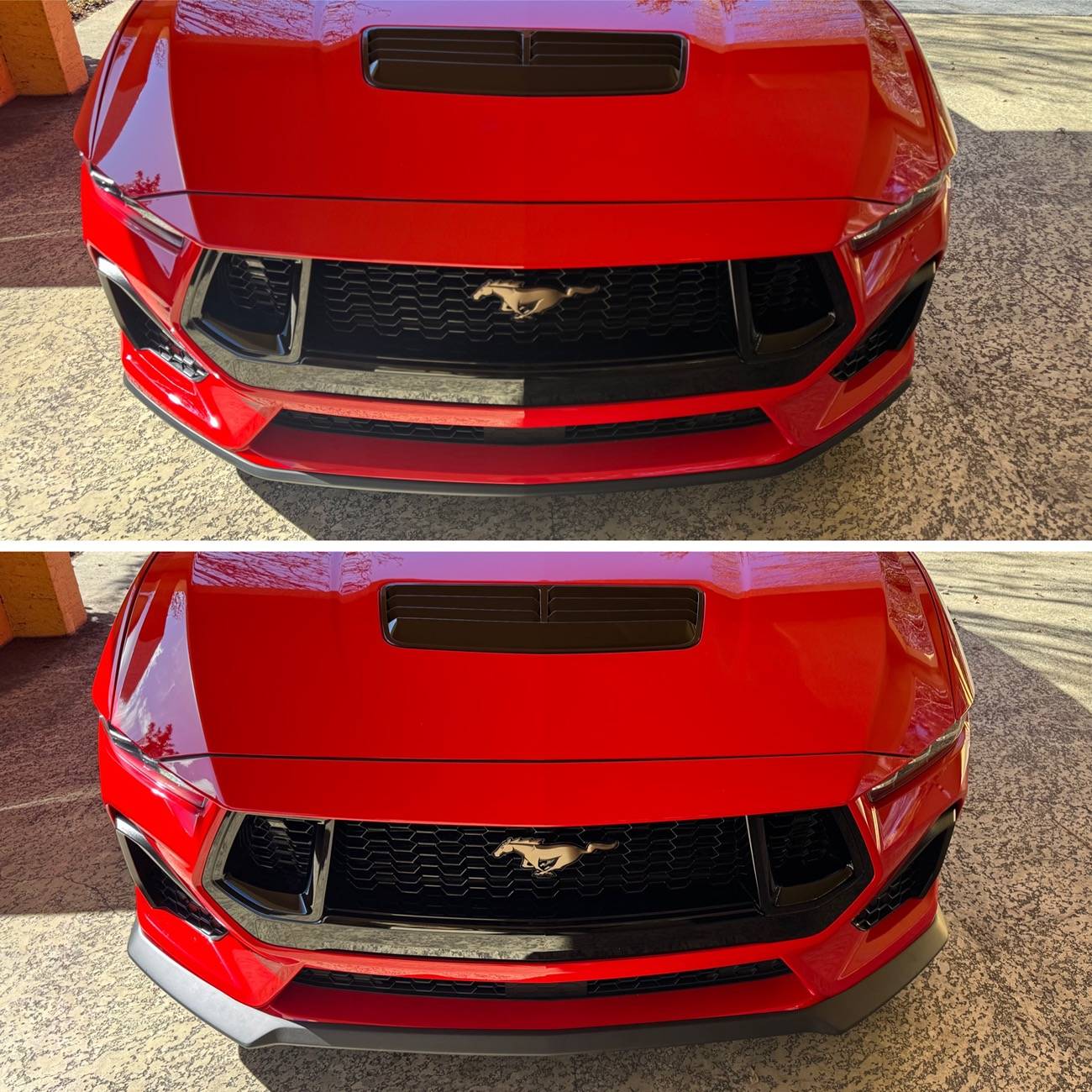 S650 Mustang Ford Front Chin Spoiler Installed! Comparison Pictures: stock vs. Ford Air Design Satin Black Front Splitter Lip IMG_4818