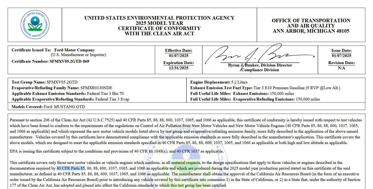 S650 Mustang GTD Weight Revealed Screenshot 2025-02-18 at 12-08-19 UNITED STATES ENVIRONMENTAL PROTECTION AGENCY - SFMXV05.2GT