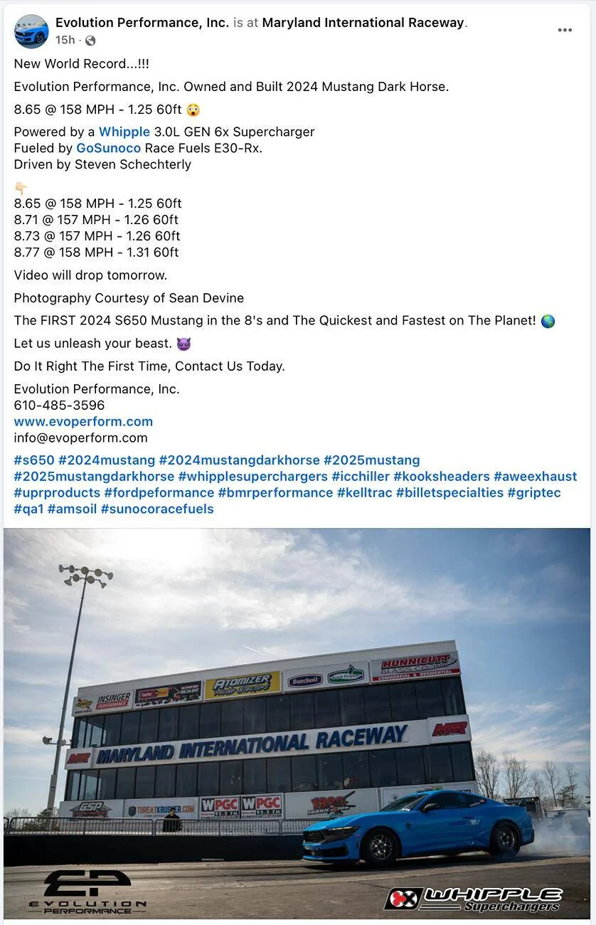 S650 Mustang Evolution Resets Fastest S650 Record w/ Whipple Supercharged Dark Horse Mustang (8.65 @ 158 MPH)! Screenshot 2025-03-13 at 1.45.45 PM