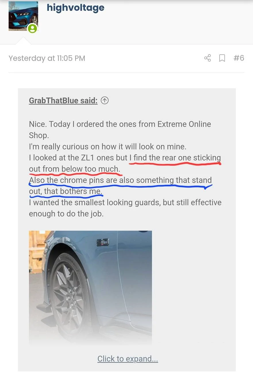 S650 Mustang ZL1 Addons, Inc. S650 Deluxe Rock Guards install Screenshot_20250331_221956_Chrom