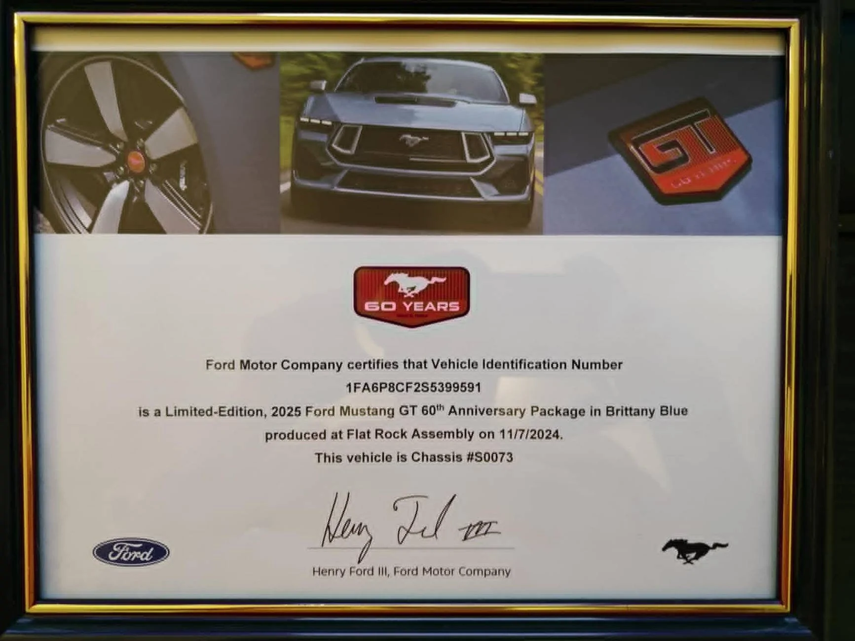 S650 Mustang Unofficial 2025 60th Anniversary Edition Mustang Registry 60 years certificat