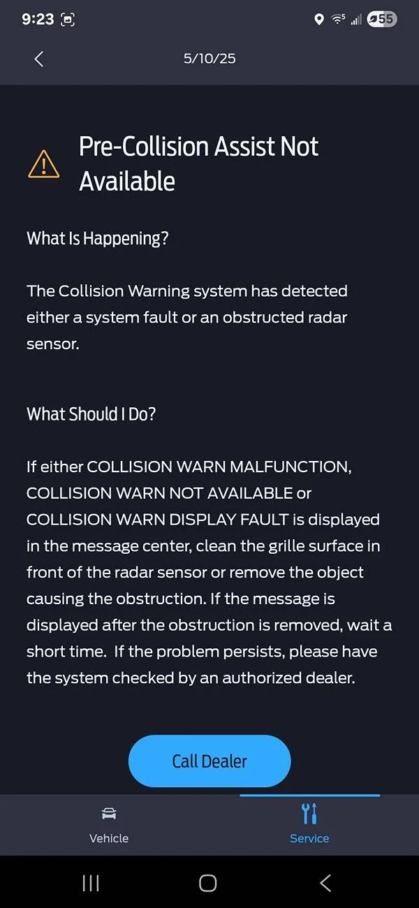 S650 Mustang Front camera fault service requested? 1000013571