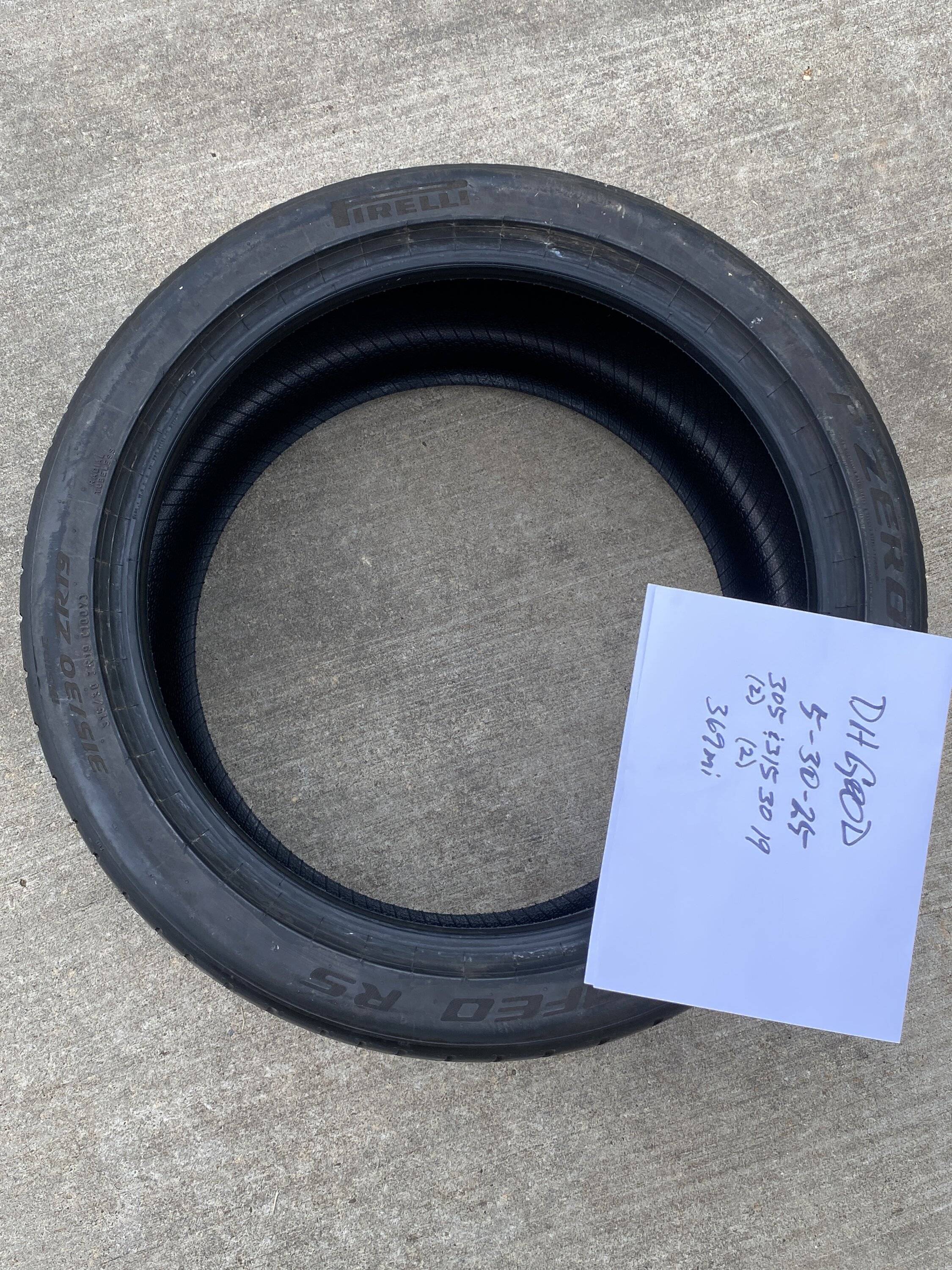 S650 Mustang Pirelli Trofeo RS Tires 305/30 & 315/30-19 — 369 miles PZ with note.JPG