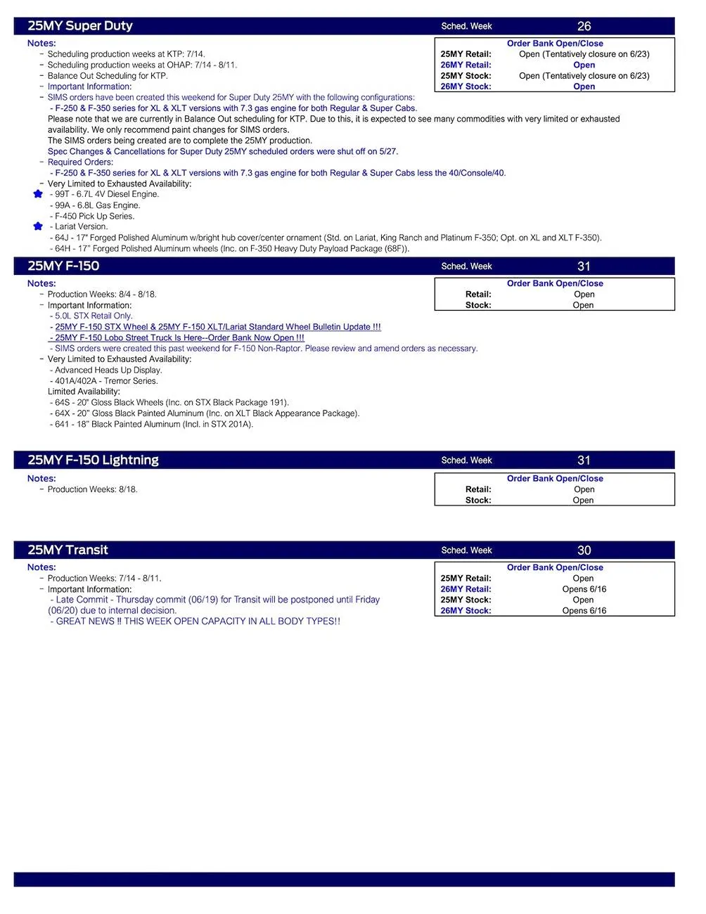 S650 Mustang 2025 Mustang Scheduling This Week (6/19/25) for Production Weeks 8/4 - 9/1 US Ford Scheduling Notes - 6.17.25-3