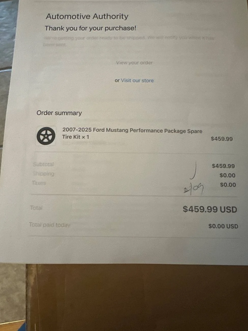 S650 Mustang No Spare Tire imag
