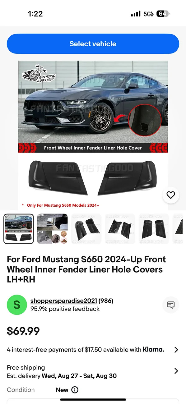 S650 Mustang Front fender liner whole IMG_4876