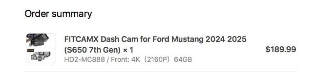 S650 Mustang Fitcamx Dash Cam FITCAM_order