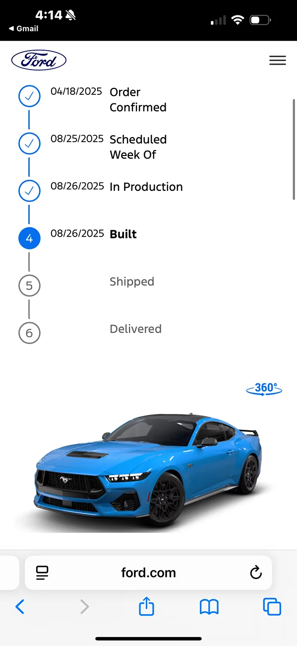 S650 Mustang Anyone who has ordered in the last month or two. When did you order and what was your build date? IMG_4437