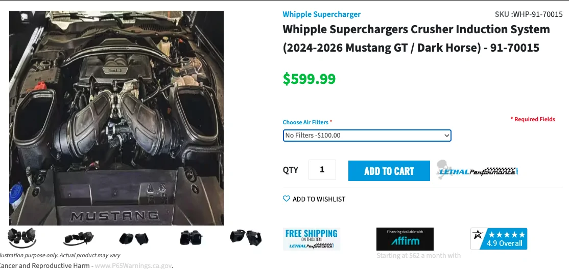 S650 Mustang NEW Whipple Crusher Intake System 2024+ Mustang GT!! Screenshot 2025-08-27 at 1.45.34 PM