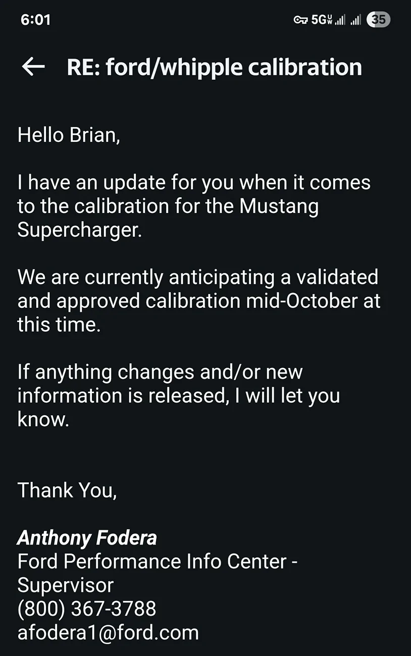 S650 Mustang Whipple Calibration On Hold 1000015829
