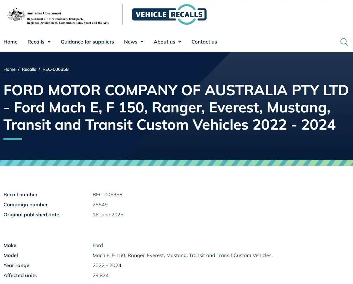 S650 Mustang Australia - 25S49 S650 Recall Captur