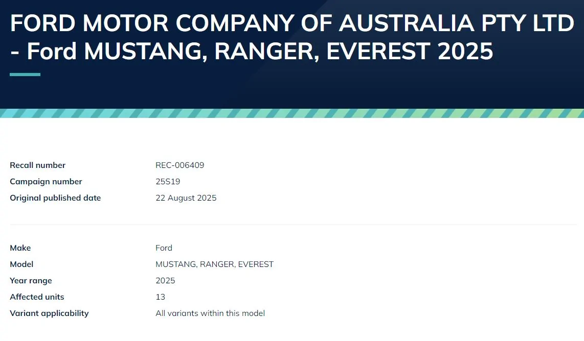 S650 Mustang Australia - 25S19 S650 Recall Captur