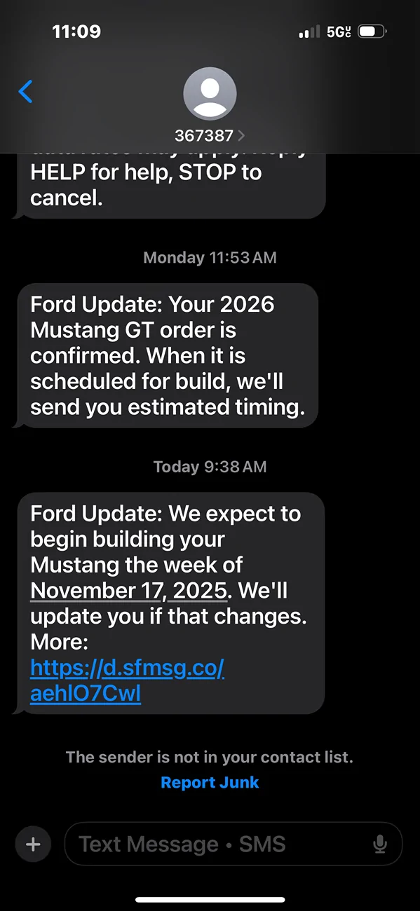 S650 Mustang ‘26 Order Update- Vin in 3 days Build Date Mid November IMG_8114