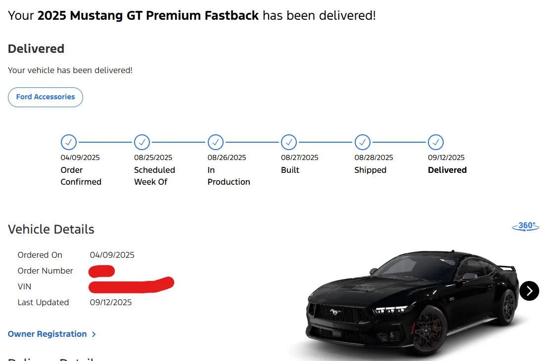 S650 Mustang Anyone who has ordered in the last month or two. When did you order and what was your build date? 1758204930020-ty
