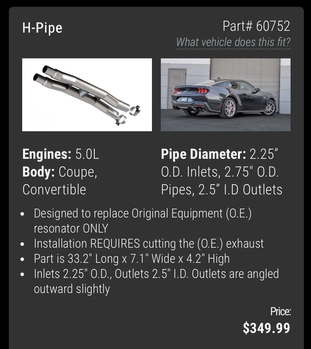S650 Mustang Borla H Pipe 60752 IMG_5639